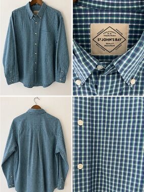 St. John's Bay Men's Blue Plaid Button-Down Shirt